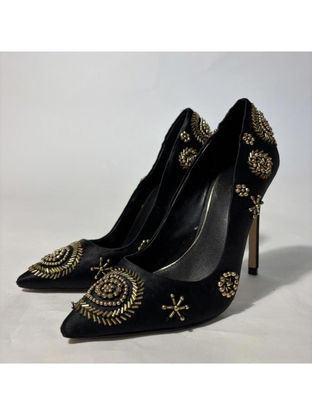 black statement heels with gold beaded embellishment ✨